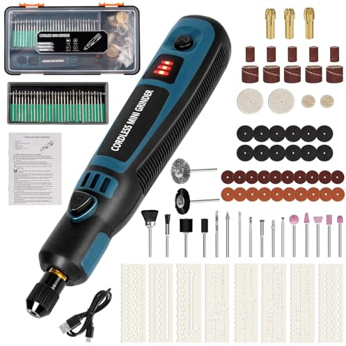 Elektrisches Gravurwerkzeug-Set, 3-Gang-Rotationswerkzeug (max. 15000 U/min), mit 96 Zubehörteilen, per USB aufladbarer Mini-Gravierstift, Mehrzweckwerkzeug für Holz, Stein, Keramik, Glas, Metall