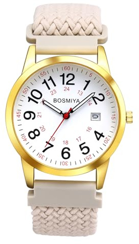 OIDEA Reloj Elástica Redondo Unisex: Reloj de Pulsera Cuarzo Analógico para Hombre y Mujer Esfera Numérica Arábigos Grande de Correa de Cuerda Trenzada Calendario - para Ocio Negocios Regalo
