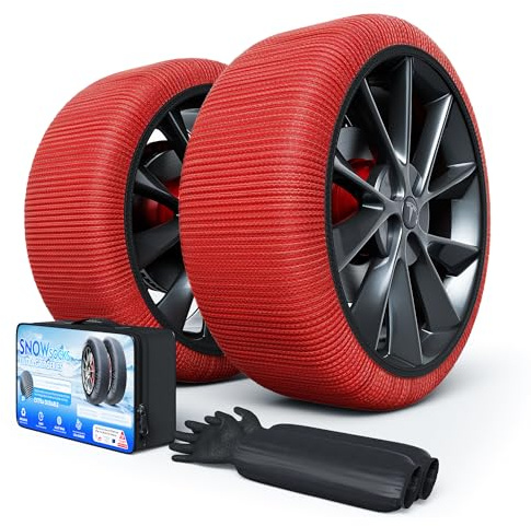 Snow Socks for Tires, Winter Traction Alternative to Snow Chains, Emergency Anti-Slip Tire Covers for Cars/SUVs/Trucks, Reusable, Certified Snow Traction Device for Ice & Snow Driving.(Red -M)