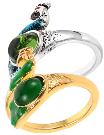Angoily 2 piezas Anillos de Tejer Ajustables Forma de Pavo Real de Anillos Guía para Hilo Accesorios Prácticos para Crochet y Costura