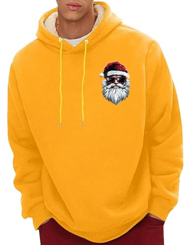 Fleecefodrad julhuvtröja, varm tomte tryck pullover sweatshirt med dragskohuva, mjuk mysig jultröja med ficka, rolig festlig huvtröja för presentutbyte, pubkvällar eller vinterevenemang