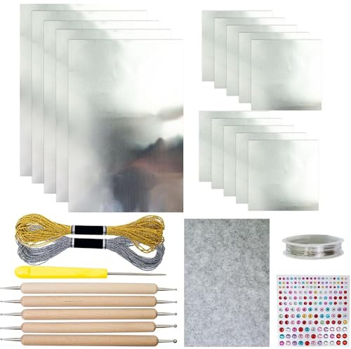 Embossing Foil Sheets, Decorative Foil Embossing Kit, Foil Embossing Kit with Wire and Engraving Tools, Shiny Gold Glitter Effect Accessories for Painting Engraving Crafts Children and Adults (Silver)