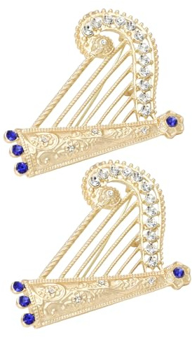 MUCKLILY 2pcs Épingle de Revers en Métal Alliage Or Brillants, Instrument de Musique Harp Vintage Élégantes pour Tenue de Soirée et Robe Demoiselle D'honneur