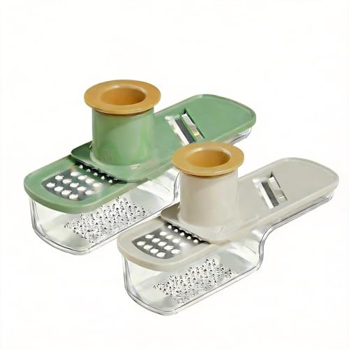 2Pcs 3 in 1 Mini Garlic Grinder, Multifunctional Garlic Ginger Grater Vegetable Chopper with Container, Easy Grip Handheld Kitchen Gadget with Safety Guard, for Picnic Camping & Cooking