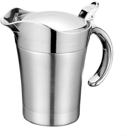 Salsiera in acciaio inox a doppia parete, isolante, 450 ml, con coperchio ribaltabile, per salse, succo di arrosto, condimenti per insalata, argento (750 ml)