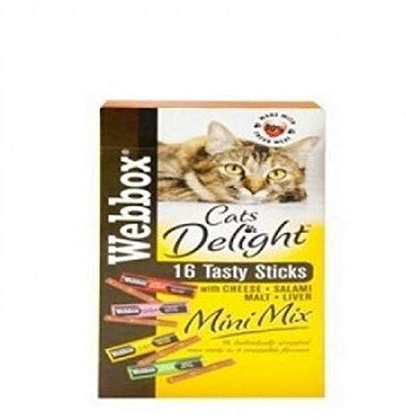 Webbox Cat Delight Treat Sticks Mini Mix Assorted Chews Healthy Natural Pet Food Snack for Kitten Wellness, 16 Dry Sticks (Pack of 10)
