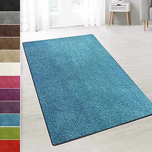 casa pura Teppich Wohnzimmer Hellblau Flauschiger Teppich 66x150cm Läufer, weicher Wohnteppich Deko für Schlafzimmer, Kinderzimmer, Flur mit antirutsch Unterseite, Shaggy Hochfloor Barcelona