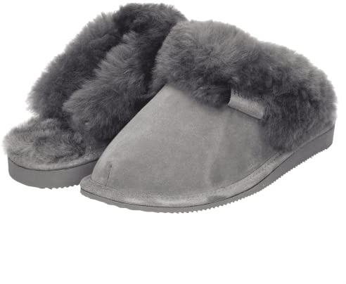 Haftic Zapatillas de estar por casa para mujer, piel de cordero, cálidas, forradas de invierno, cerradas, transpirables, suela suave, hechas a mano, lana de oveja, zapatillas (40, gris/blanco), gris,
