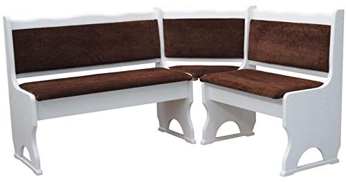 Banc d'angle en pin blanc avec rembourrage marron - 120 x 160 cm