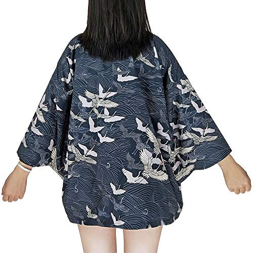 G-like - Kimono giapponese, vestito tradizionale da donna, costume tradizionale Haori, in stile Tokio Harajuku con motivo drago, giacca antica, da notte, accappatoio da notte, Blu, taglia unica