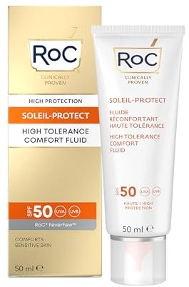 RoC - Soleil-Protect Fluido Comfort ad Alta Tolleranza SPF 50 - Crema Idratante Viso - Protezione Solare Ipoallergenica - Pelle Sensibile - 50 ml