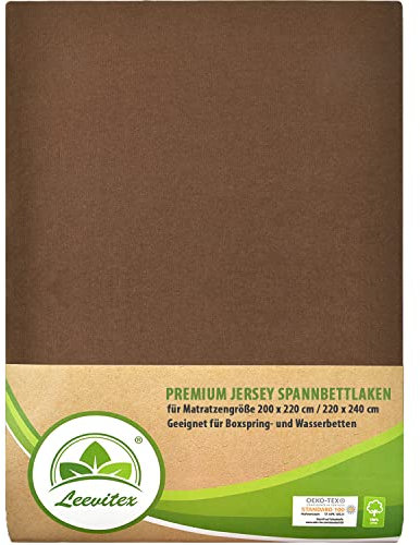 leevitex® Premium Wasserbett & Boxspringbett Spannbettlaken | Spannbetttuch | 200 x 220 bis 220 x 240 | 97% Mako-Jersey-Baumwolle | 3% Elastan | Schokobraun/Dunkelbraun | 195 g/m²