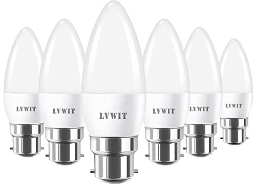 LVWIT 6.5W Ampoules à Bougies LED B22, Equivalente à 60W Ampoules Incandescentes, 6500K Blanc Froid 806Lm, Non-Dimmable, Lot de 6