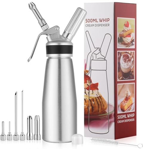 MUPCOOK Siphon à Crème Chantilly 0,5 L Professionnel Syphons de Cuisine Compatible avec toutes les Marques de Cartouches N2O de 8g - Non inclus (Aluminum)