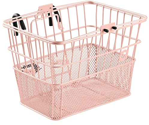 Retrospec Apollo Detachable Front Bike Basket Steel Half-Mesh with Integrated Detachable Hooks and Built-in Handle, Easy Assembly and Portability for Bicycles