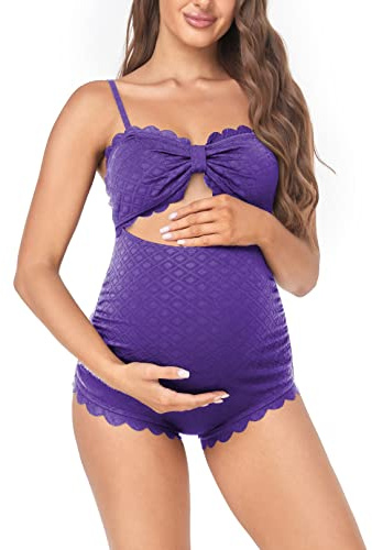 EastElegant Traje de baño de maternidad de una pieza con abertura en la espalda, bikini festoneado para embarazadas, Púrpura, XXL