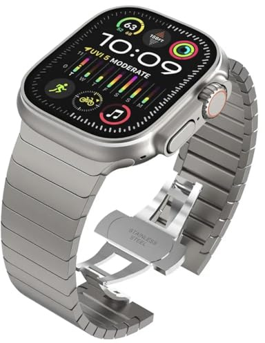 The 5 Shop rostfritt stål titan länkarmband kompatibelt med Apple Watch Ultra 49 mm 45 mm 41 mm 40 mm, svart, silver, herrarmband för iWatch Watch Series 9 8 7 SE 6 5