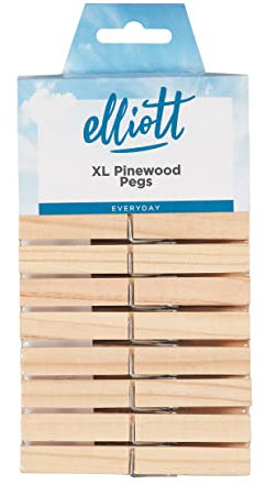 Elliott Extra Large Pinewood Clothes Pegs, 24 Pack with Coil Spring to Give a Firm Hold, Contoured Shape to Prevent Marking Clothes, Ideal for Hanging All Laundry Types and Ideal for Crafting