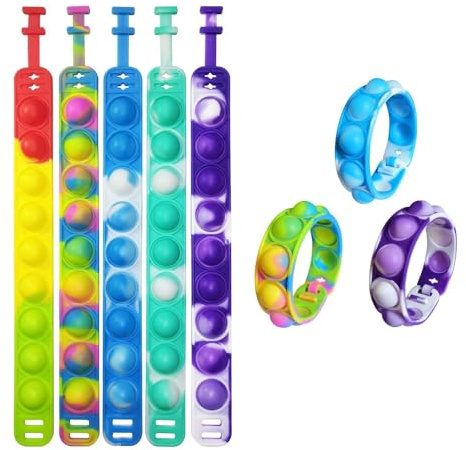 Pop it Fidget Toy,5 Piezas Pop Fidget It Pulsera Ajustable para Niños, Pop Bubble Fidget Pulsera de Juguete, Multicolor Pulsera para niños, Juguetes sensoriales para niños y Adultos con Autismo