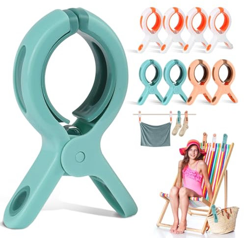 8Pcs Beach Towel Clips, Large Beach Towel Clips for Sun Loungers, Sunbed Towel Clips, Windproof Beach Towel Pegs for Sun Lounger, Thick Clothes, Laundry, Pool Chairs