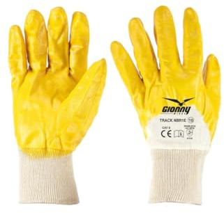 Payper TRACK NBR1E Guanti da lavoro 100% cotone spalmato gomma nitrilica polsino in maglia dorso aerato Giallo, Conf. 12 paia (7)