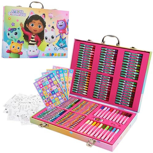 Gabby's Dollhouse Art Set for Kids with 137 Pieces, Drawing and Colouring Art Supplies in Carry Case - Cute Gifts for Girls