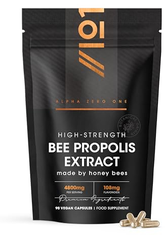 Bee Propolis Extract 4800mg - 108mg Flavonoids Propolis Supplement - 90 Vegan Capsules - Resealable and Recyclable Pouch by Alpha01