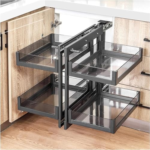 SJDUYD Blind Corner Cabinet Pull-Out Organiser, Pull Out Storage Rack Shelf with 4 Storage Baskets,Extendable Cupboard Organiser Shelf for Home Kitchen 900