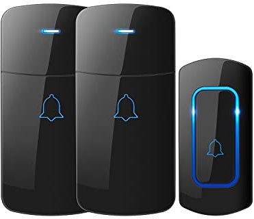 AVANTEK Wireless Doorbell D-3C, 1300 ft Long Range Door Chime Kit, 52 Melodies, Up to 115dB Volume and LED Flash with 2 Plug-In Receivers & 1 Push Button, Black