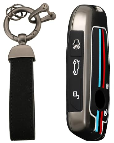 KUNIO Keyless Schlüsselhülle Passt für BMW X7 X1 U06 U11 IX I7 G70 IX I4 7er 2023 2024 Metallgehäuse Schlüsselcover Schlüsselanhänger 5 Tasten B Schwarz