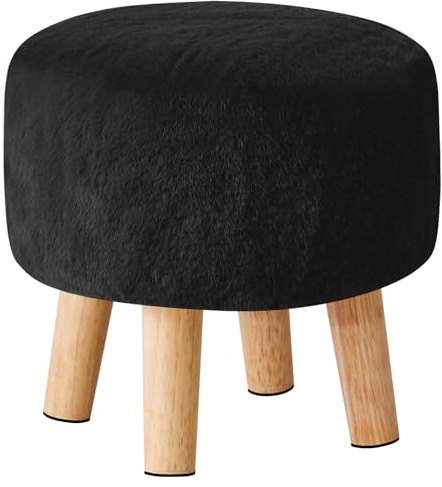 YMYNY Ottoman, Modern Footrest with Soft Padded Seat, Foot Stool with Wood Legs, Small Round Accent Small Table for Living Room Bedroom Office 32×32×32CM Black HBD035B