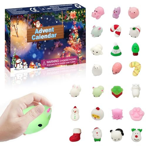 Adventskalender 2024,Weihnachts Adventskalender,Tiere Spielzeug Mochi Squishy Spielzeug Box,Weihnachtskalender Kinde,Weihnachts Countdown Kalender,Squishy Kalender,für Mädchen Teenager