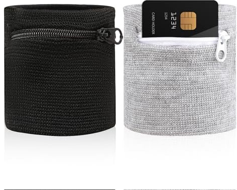 ZEYIYER Handgelenktasche mit Reißverschluss 2 Stück, Schweißband Handgelenk, Schweißbänder für Damen Herren, Schweißbänder Handgelenk Elastische Schweissband Wristband