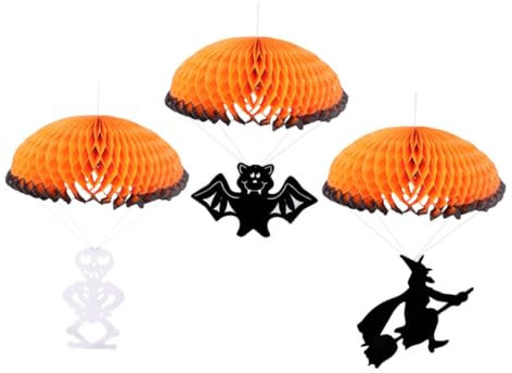 Angoily 1 Set 3 Pcs Honeycomb Paper Lantern Halloween Lights Pumpkins Face Decor Bat Pumpkin Sticker Baubles Kits Stickers Halloween Crow Ornament Garland Lanterns Skull Lantern Orange
