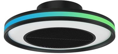 Sulion - Ventilador de Techo con Luz LED CRATO – Motor DC Silencioso, Luz 30W Regulable CCT, Luz Led de colores, Altavoz Bluetooth Integrado, 6 Velocidades, Temporizador, Modo Verano-Invierno