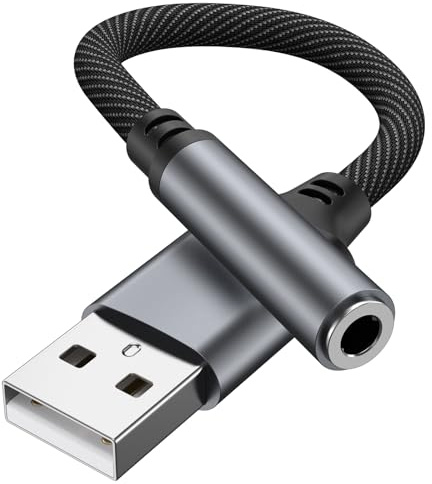 Tobfit USB auf 3,5mm Klinke Aux Adapter,USB Soundkarte Extern auf 3,5mm Audio Stereo Konverter Adapter für Kopfhörer, PC, Laptop, Linux, Desktop, PS4, Lautsprecher