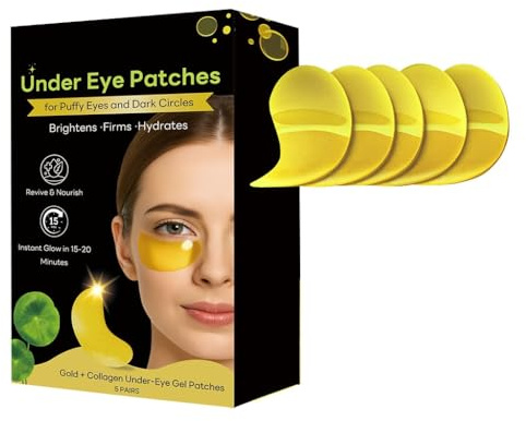 Mascarilla Dorada for Ojos, Diseñada for Contornear La Frente Y El Contorno de Ojos, Nutriendo la Piel Delicada. Aplicación Sencilla en Tres Pasos for Un Tratamiento de 60 Minutos(5pcs)