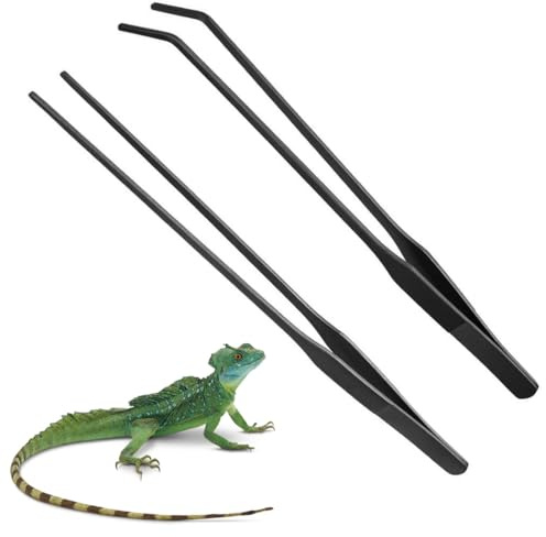 PYEUIFT Pinzette Lang 2 Stück 27cm Edelstahl Futterpinzette, Pflanzpinzette Aquarium Zange, Gebogene Pinzette, Reptilien, Wasserpflanzen (Schwarz)