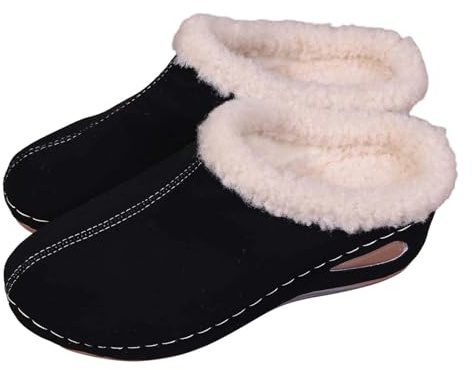 Generisch Pantoufles de Noël Noël pour femme - Chaussons d'hiver pour l'intérieur et l'extérieur : sabots confortables doublés en cuir synthétique avec talon oblique, semelle antidérapante en polaire
