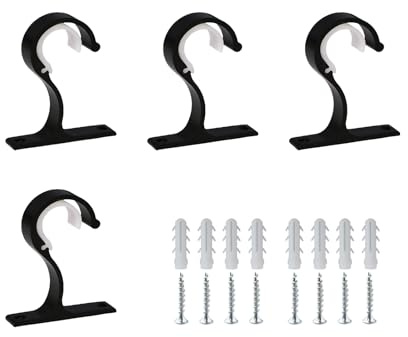 Vauki Lot de 4 supports de tringle à rideaux épais en alliage d'aluminium - Support de tringle à rideau - Support de plafond avec vis - Pour rideaux, tringle à vêtements, tringle de douche