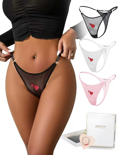 ohmydear Perizoma Donna Sexy a Rete con Strass e Ricamo Frontale 3 Pezzi