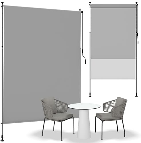 YRHome Tenda da sole verticale, 200 x 310 cm, impermeabile e protezione dai raggi UV, con manovella, senza fori, frangivista, allungabile, per giardino, terrazza, balcone, grigio chiaro