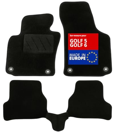 DBS - Tapis de Sol Voiture - sur Mesure - Adapté à Votre Volkswagen Golf 5 / Golf 6 (11/2003-11/2012) Antidérapant : Clips de Fixation et Autogrip - 3 pièces : Protection du Pont arrière - Moquette