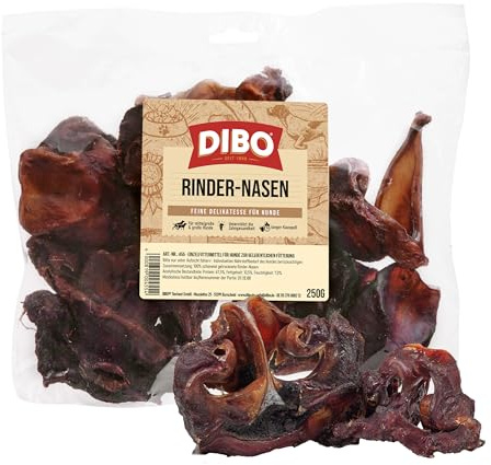 DIBO nötkreatursnäsa, 250 g påse, litet naturligt tuggsnack eller godis som mellanmål, hundmat, kvalitetsprodukt utan kemikalier från DIBO