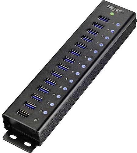 Renkforce RF-3897144 USB-Hub 13 Port USB-A USB 3.0 5 GBit/s mit Aluminiumgehäuse, zur Wandmontage, mit Schnellladeport