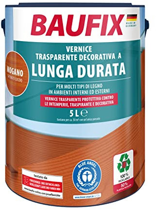 BAUFIX Decorazione a lungo termine in mogano lucido, 5 litri, smalto per legno, per interni ed esterni