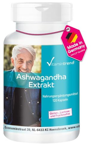 Ashwagandha – Dosis diaria de 1000 mg – 120 cápsulas – Vegana – fabricado en Alemania | Vitamintrend®