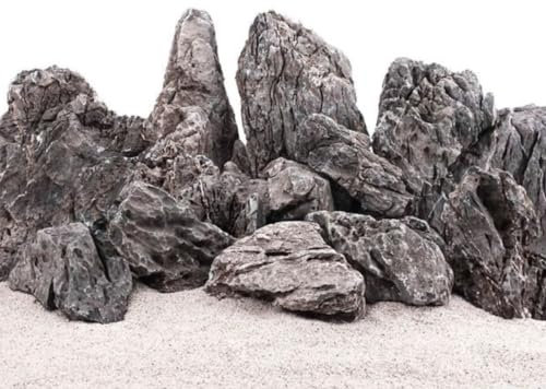 AquaOne Aquarium Steine Mini Landschaft I Natursteine Seiryu 1 Stück 500-900g I Aquascaping Gestein für Tank I Felsen Dekoration Pagode Rückwand I Deko Aquascape grau