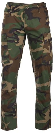 Mil-Tec US BDU Feldhose R/S 'Slim Fit' für Herren • Ripstop Cargohose mit Knie- & Gesäßverstärkung • Verstellbarer Bund & Beinabschluss • Aus 100% Baumwolle für Arbeit & Freizeit • Woodland, L