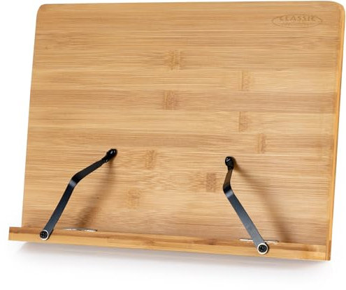 Classic Cantabile Tischnotenpult TSW-50L Bambus - Größe Ablagefläche: 38,7 cm x 26,3 cm – Kochbuchhalter, Lesehilfe für ein Buch, Smartphone, Tablet - Neigungswinkel in fünf Schritten verstellbar